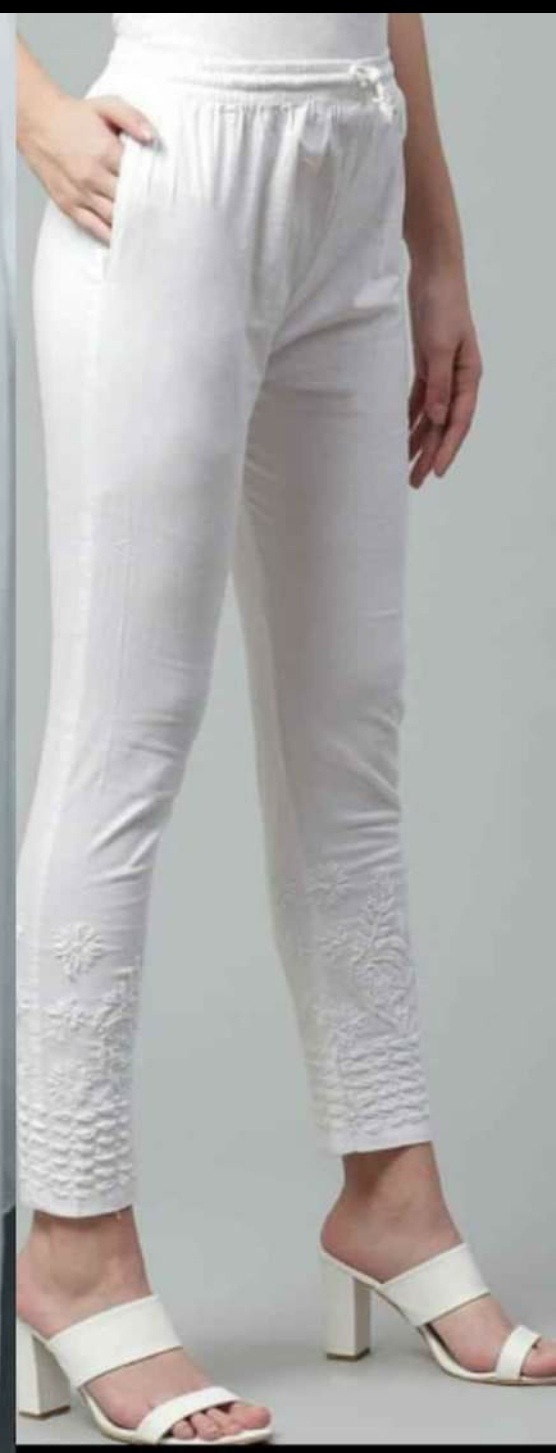 White Cotton Chikankari Pant