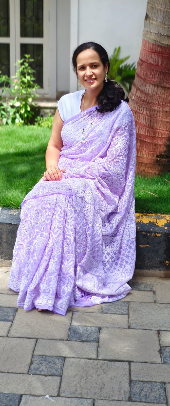 Lavender Chikankari Saree With Jaal Embroidery