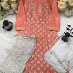 Peach Cotton Kurta With Chikankari and Gotapatti