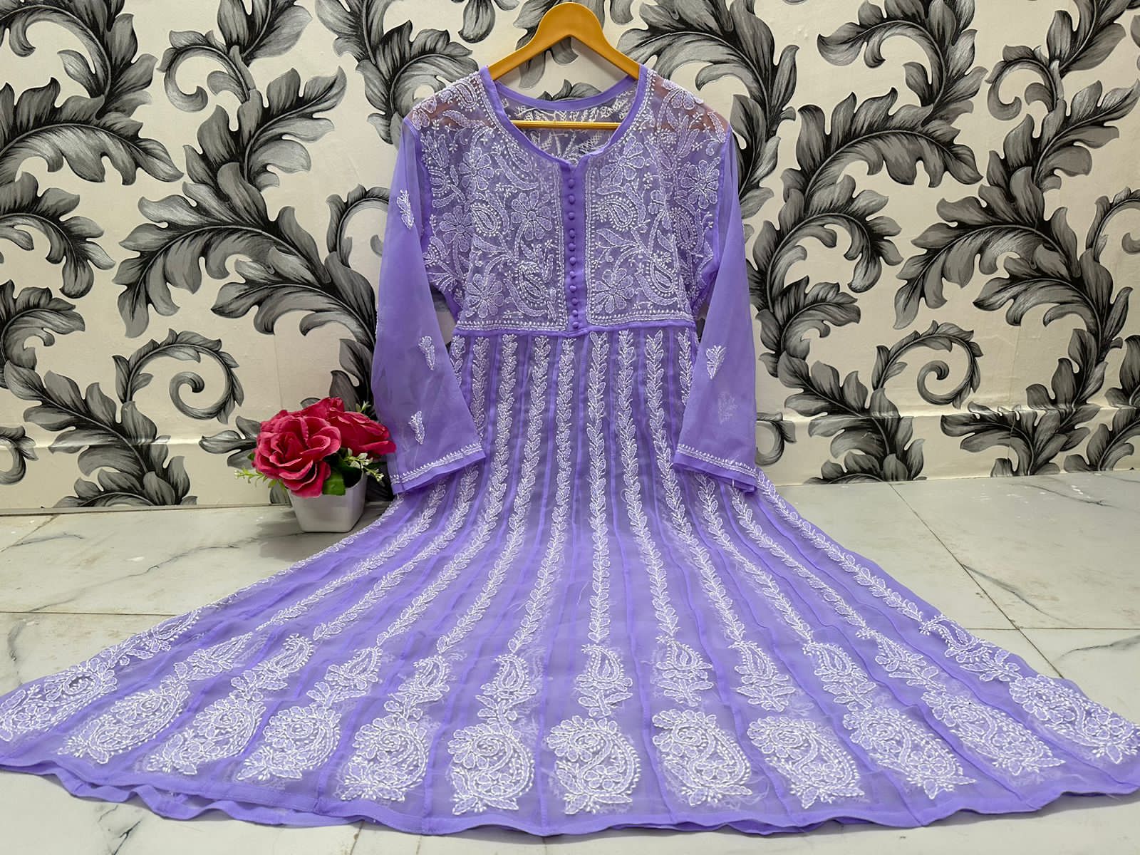 Purple Chikankari Anarkali