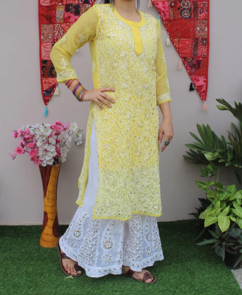 Yellow Chikankari Gotapatti Kurta