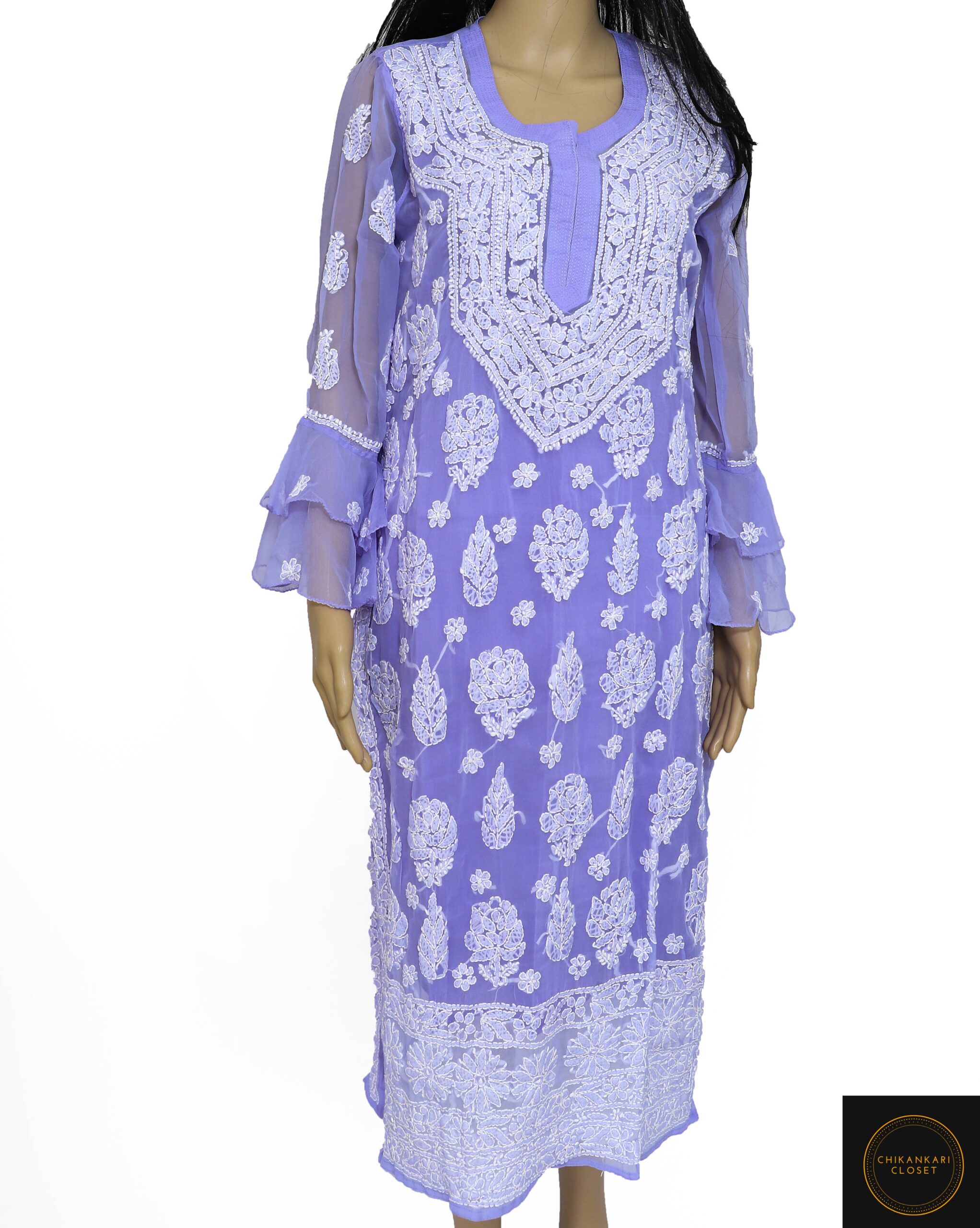 Lucknowi Chikankeri Kurta with Palazzo in Lavender Color
