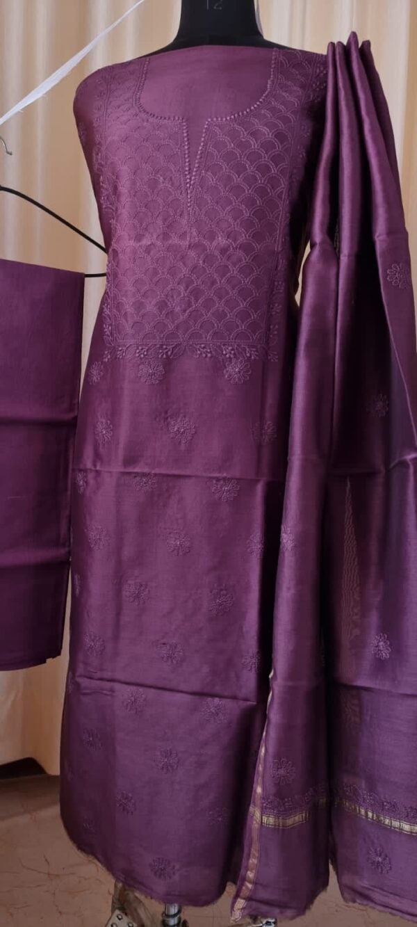 Purple Chanderi Silk Suit With Chikankari