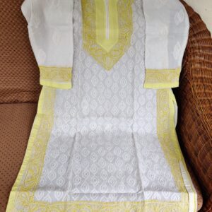 White Yellow Cotton Chikankari Kurta