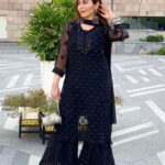 Partywear Black Kurta Set With Chikankari & Mukaish