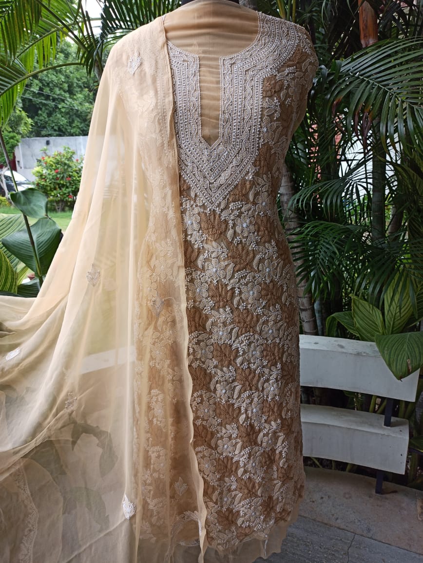 Beige Chikankari Suit