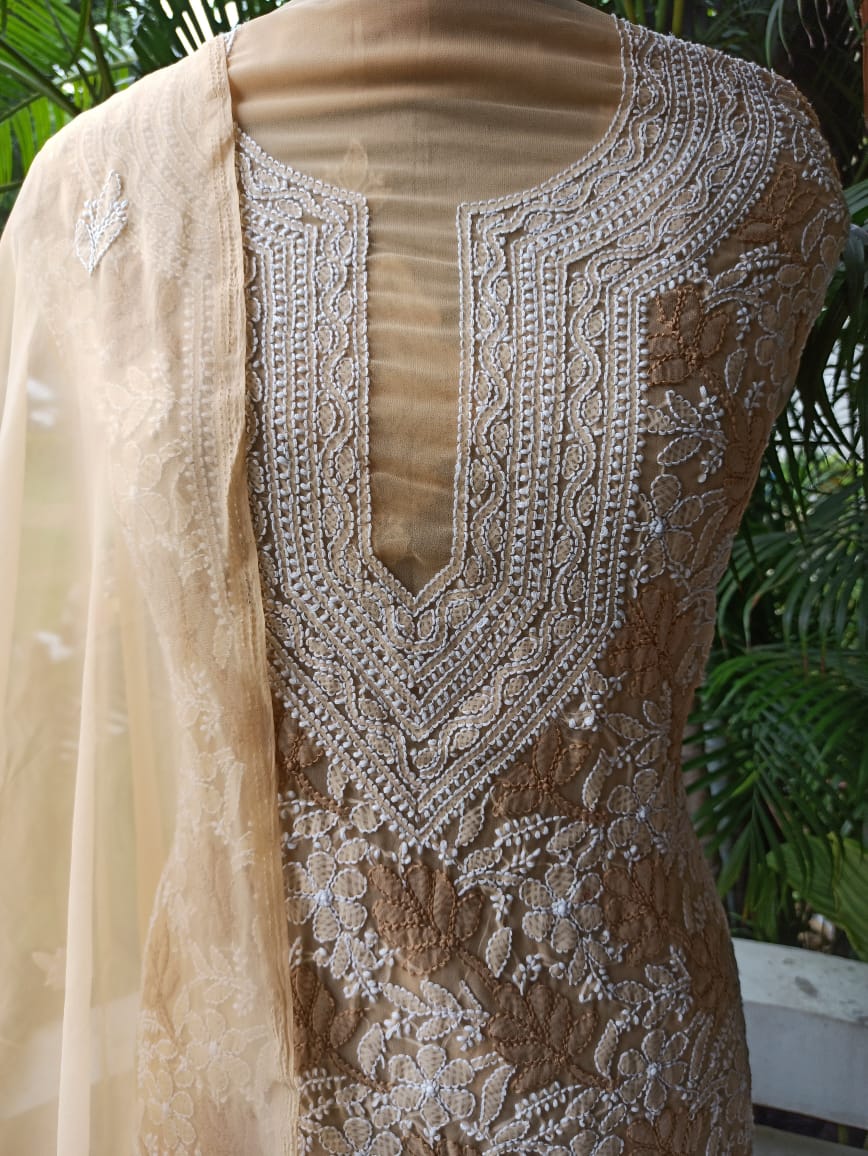 Beige Chikankari Suit