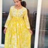 Yellow Mulmul Cotton Chikankari A-line Kurta 2