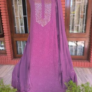 Purple Pure Georgette Suit With Mukaish