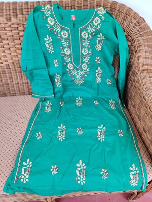 green cotton chikankari kurta