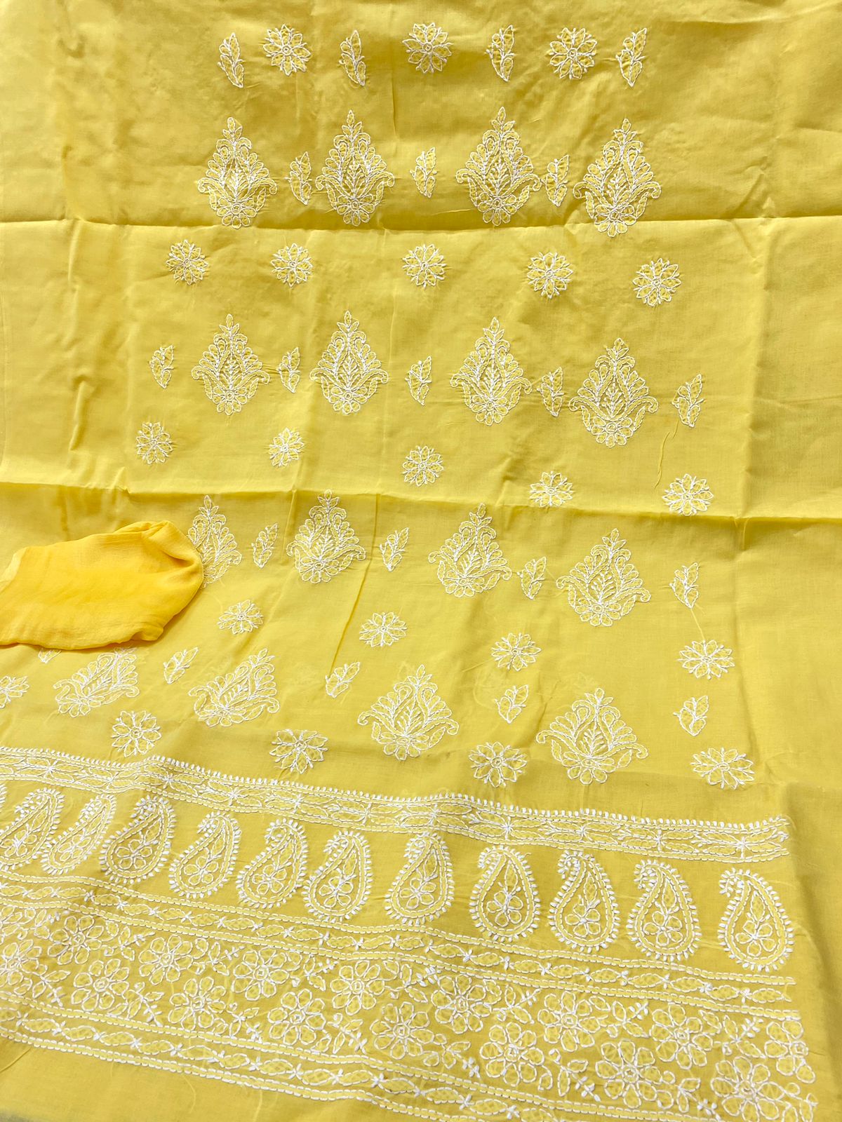 Yellow Cotton Chikankari Suit