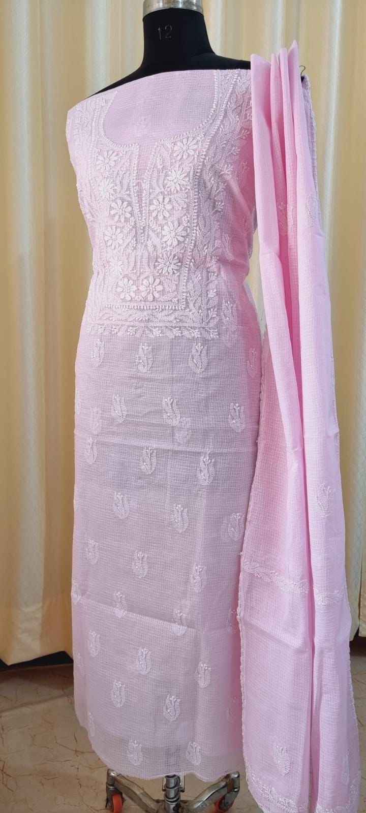 Pink Kota Doria Chikankari Suit
