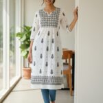 White Kurta With Black Chikankari