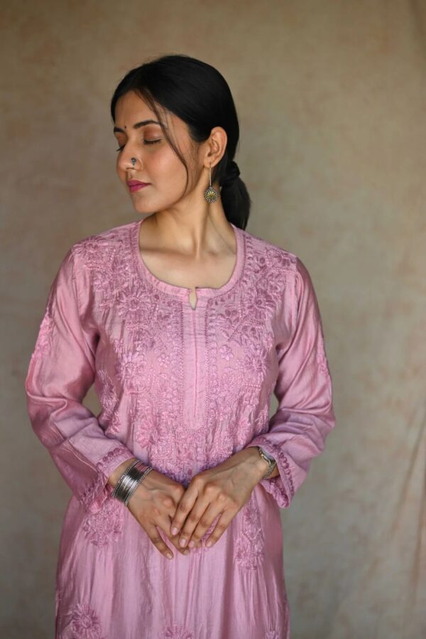 Pink Chanderi Chikankari Kurta 2