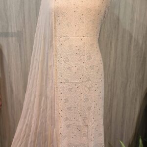 Beige Pure Georgette Chikankari Suit With Mukaish