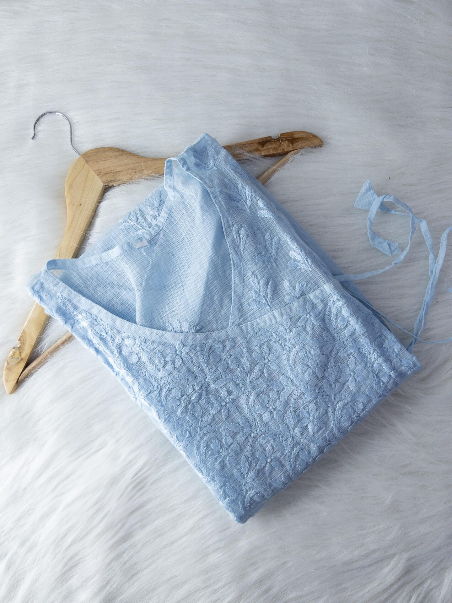 Powder Blue Kota Cotton Chikankari Angrakha