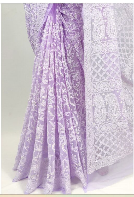 Lavender Chikankari Saree
