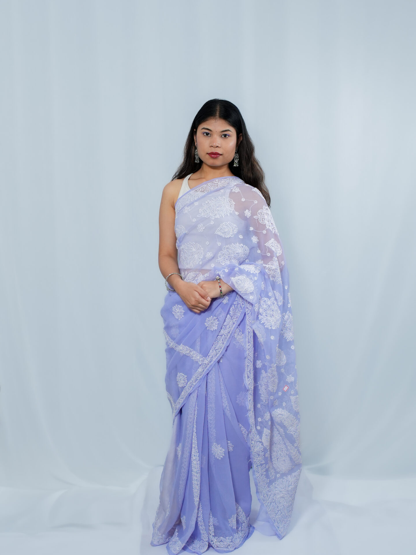 Lavender Hand Embroidery Chikankari Saree
