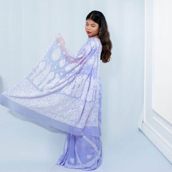 Lavender Hand Embroidery Chikankari Saree