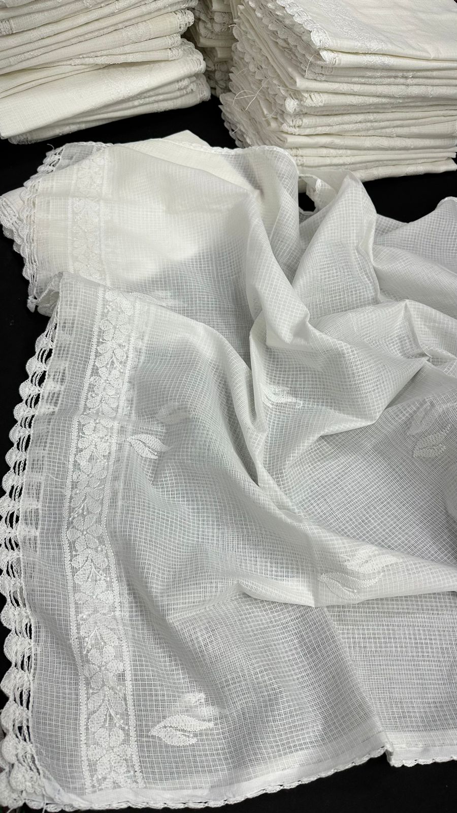 White Kota Chikankari Dupatta