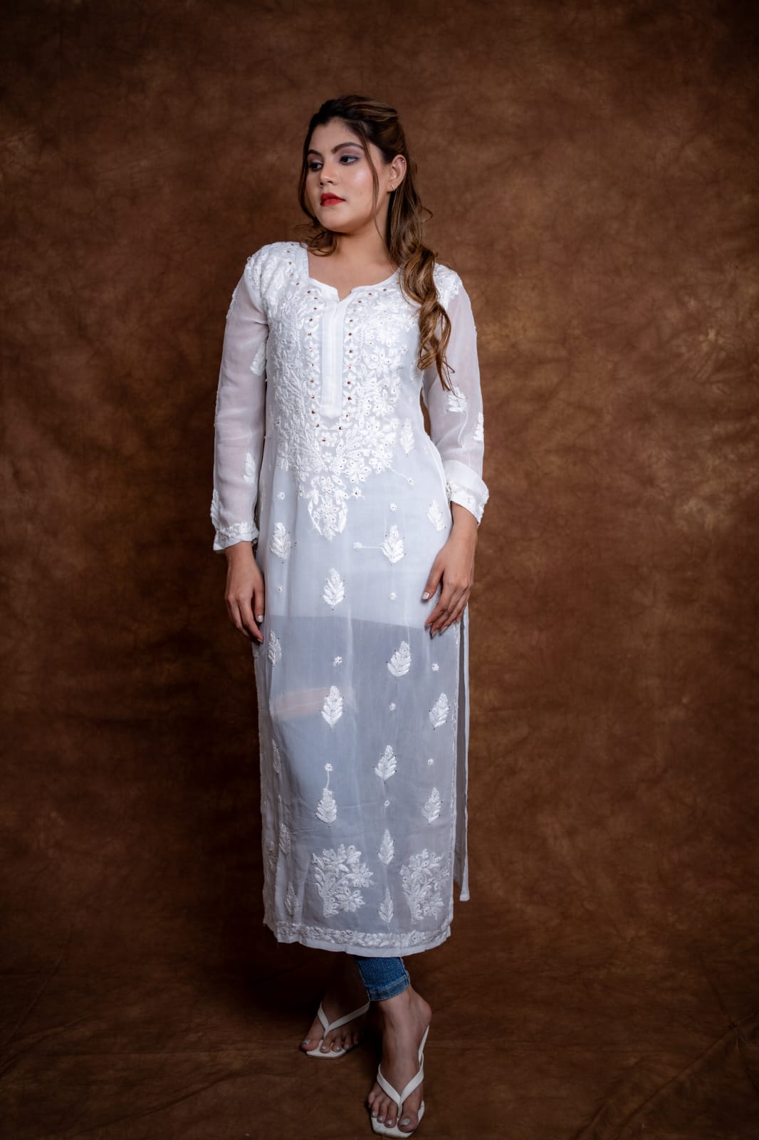 White Pure Viscose Georgette Kurta