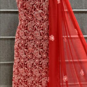 Red Georgette Chikankari Suit