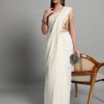 White Chanderi Silk Saree with Chikankari