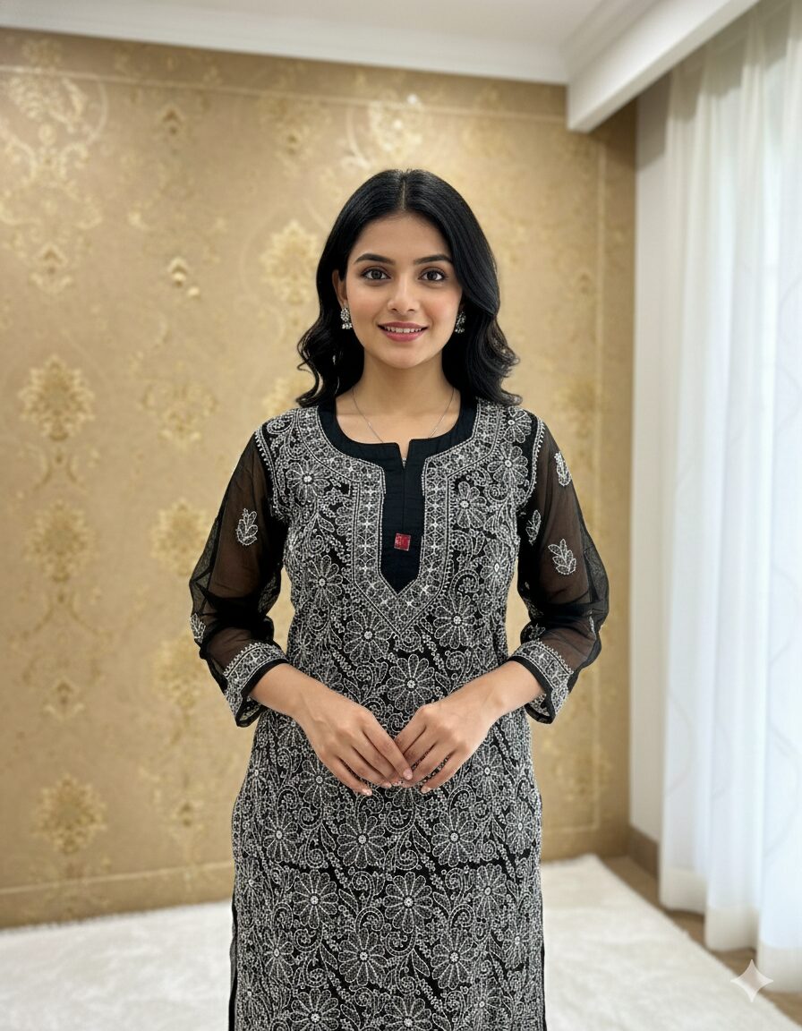 Black Georgette Chikankari Kurta