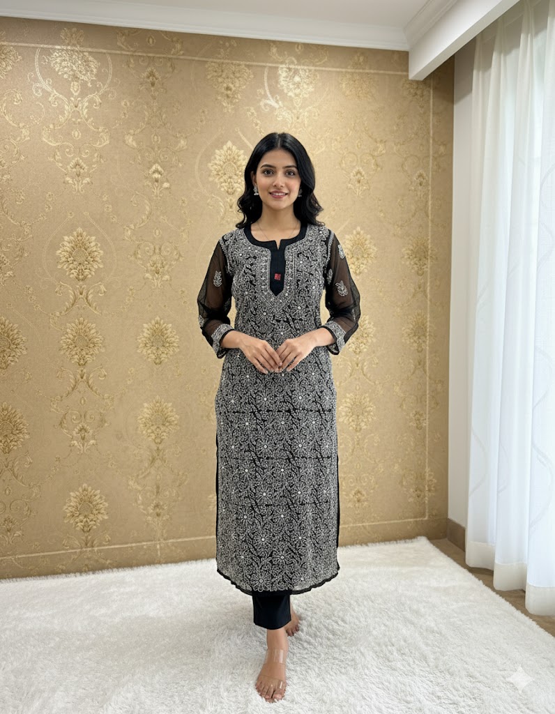 Black Georgette Chikankari Kurta