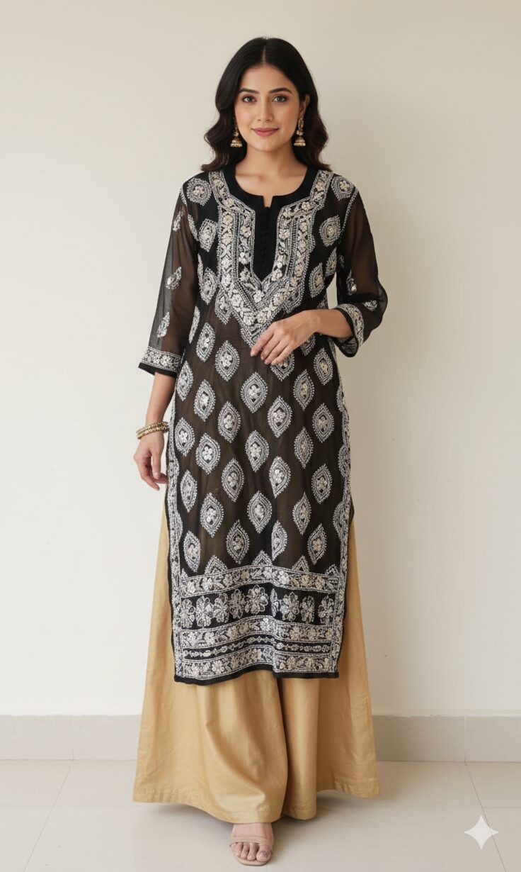 Black Chikankari Gotapatti Kurta