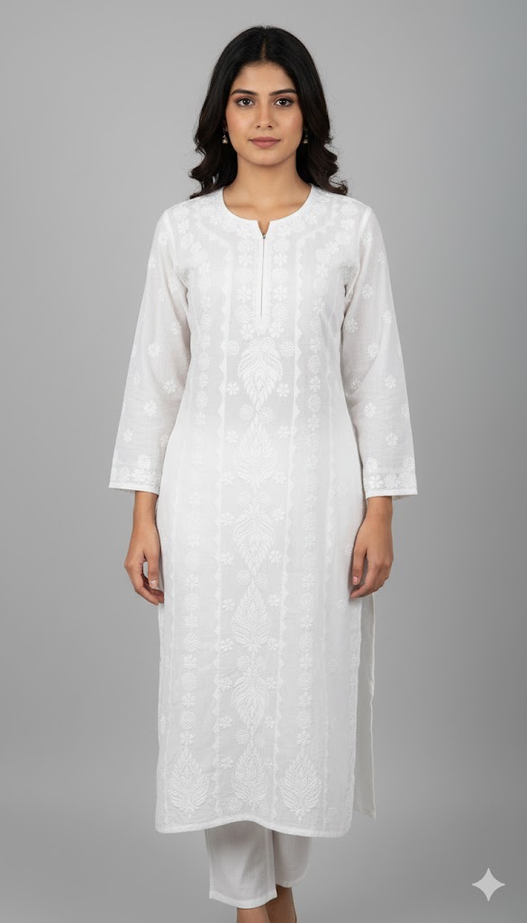 Mulmul Cotton White Chikankari Kurta