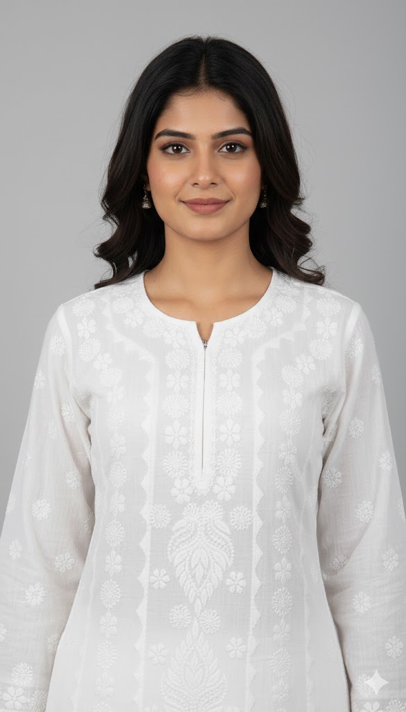 Mulmul Cotton White Chikankari Kurta