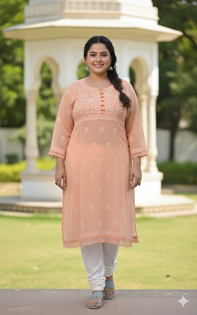 Peach Plus Size Georgette Kurta
