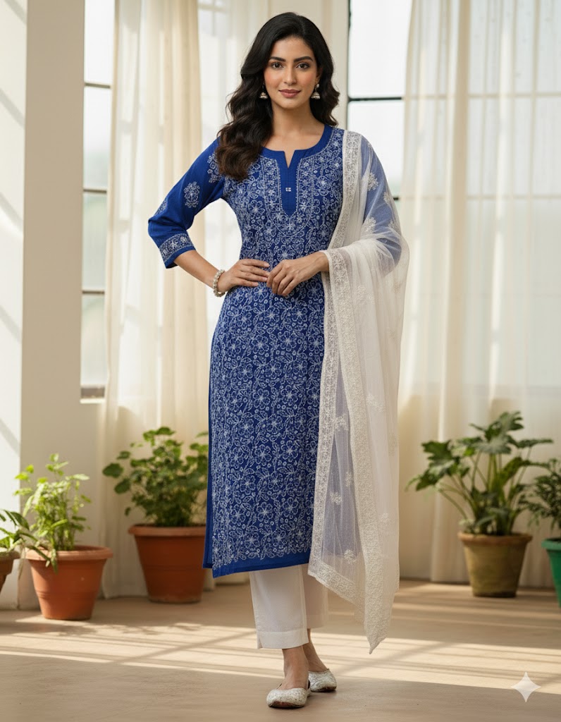 Royal Blue Chikankari Georgette Kurta