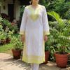 White Yellow Cotton Chikankari Kurta