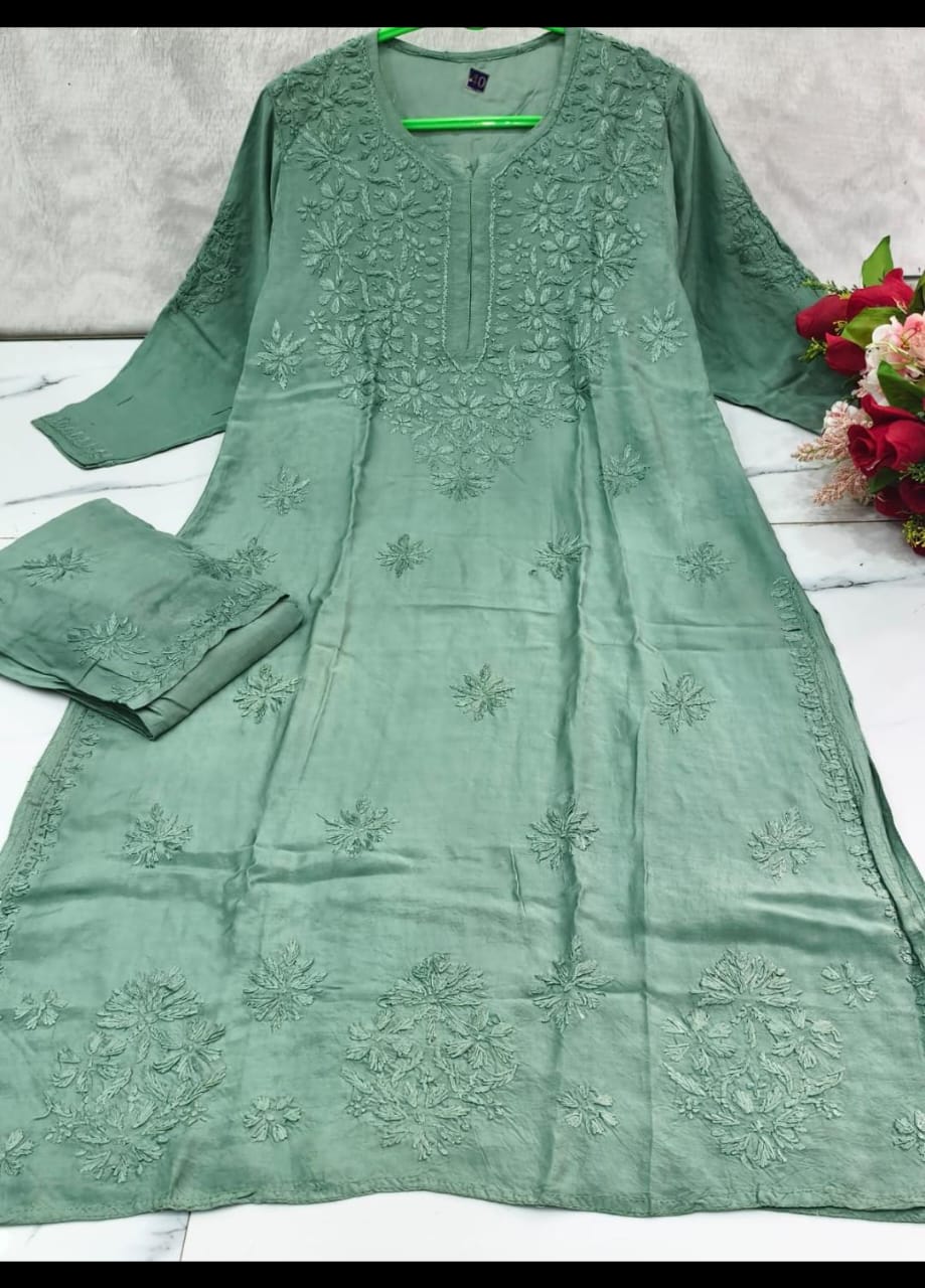 Green Chikankari Chanderi Set