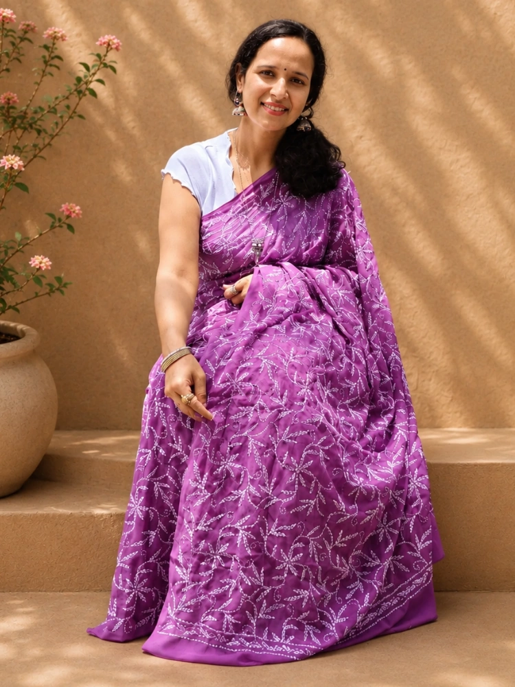 Chikankari Georgette Saree With Tepchi Embroidery