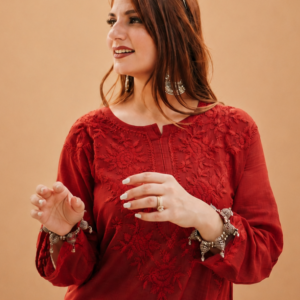 Kota Cotton Kurta With Chikankari Hand Embroidery