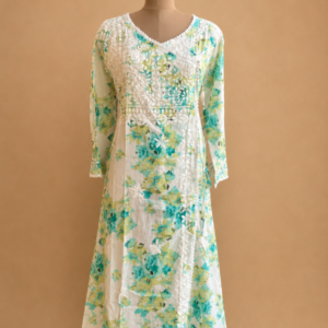 Mulmul Cotton Chikankari Angrakha Kurta