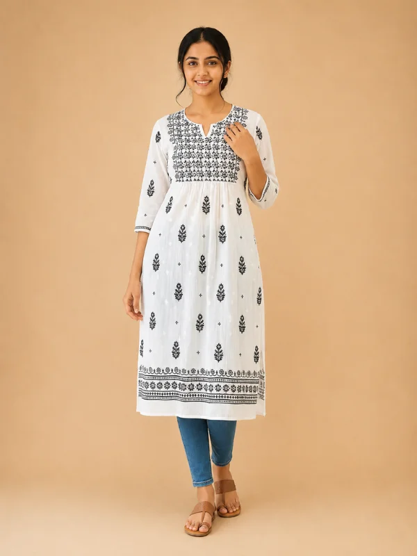 Nyra Cut Cotton Kurta With Chikankari Hand Embroidery