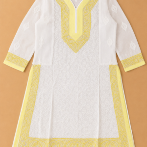 White Cotton Kurta With Chikankari Hand Embroidery