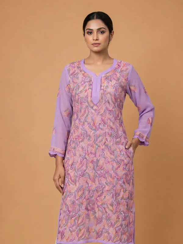 Georgette kurta with resham thread embroidery