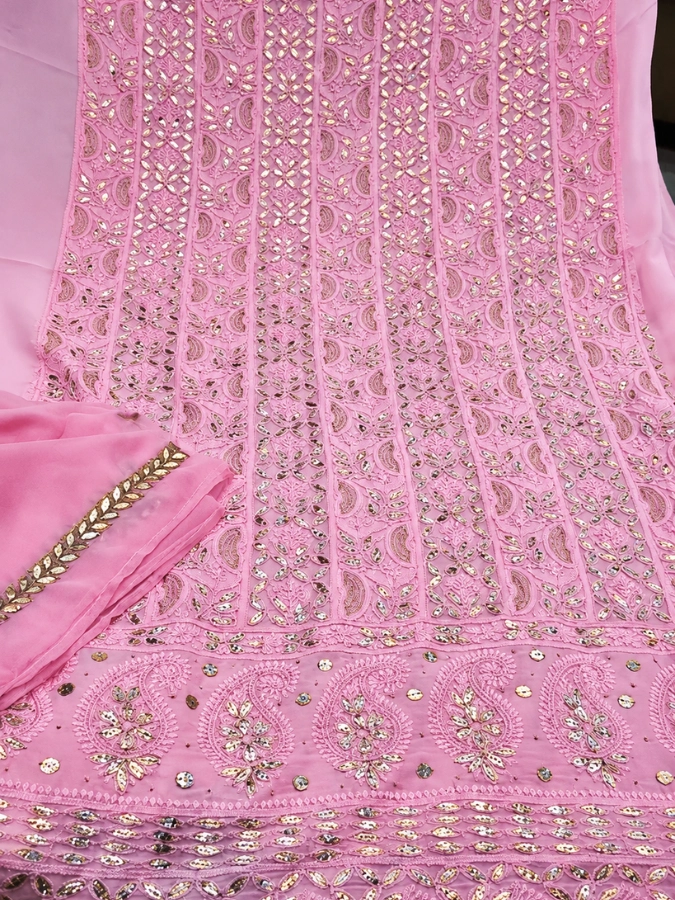 Pink Partywear Chikankari Suit With Gotapatti