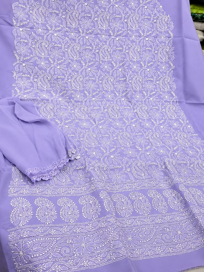 Purple Cotton Chikankari Suit
