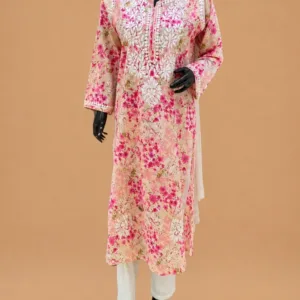 Floral Print Mulmul Cotton Chikankari Kurta