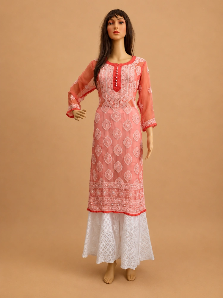 Georgette Chikankari Kurta With Hand Embroidery