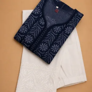 Denim Kurta With Chikankari Hand Embroidery