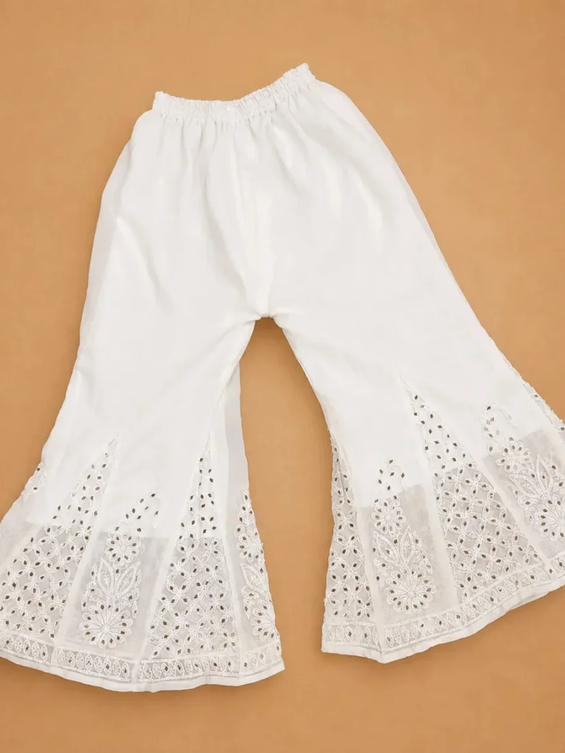 White Chikankari Sharara With Mirror work