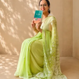 Lime Green Chikankari Saree With Gotapatti