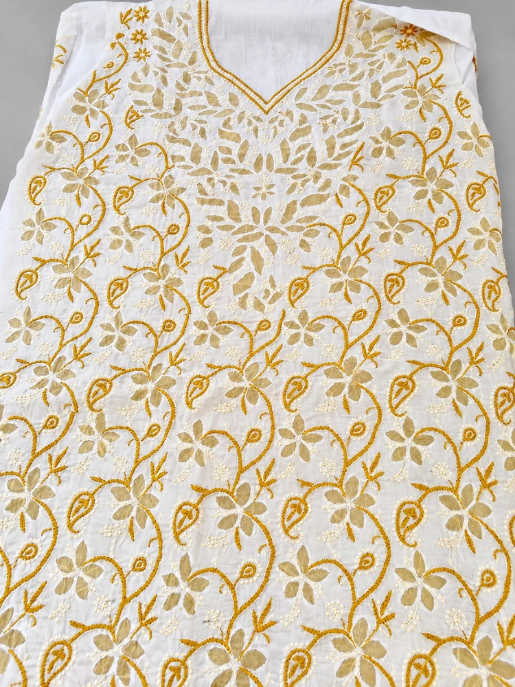 Chikankari Cotton Kurta Piece With Applique Work